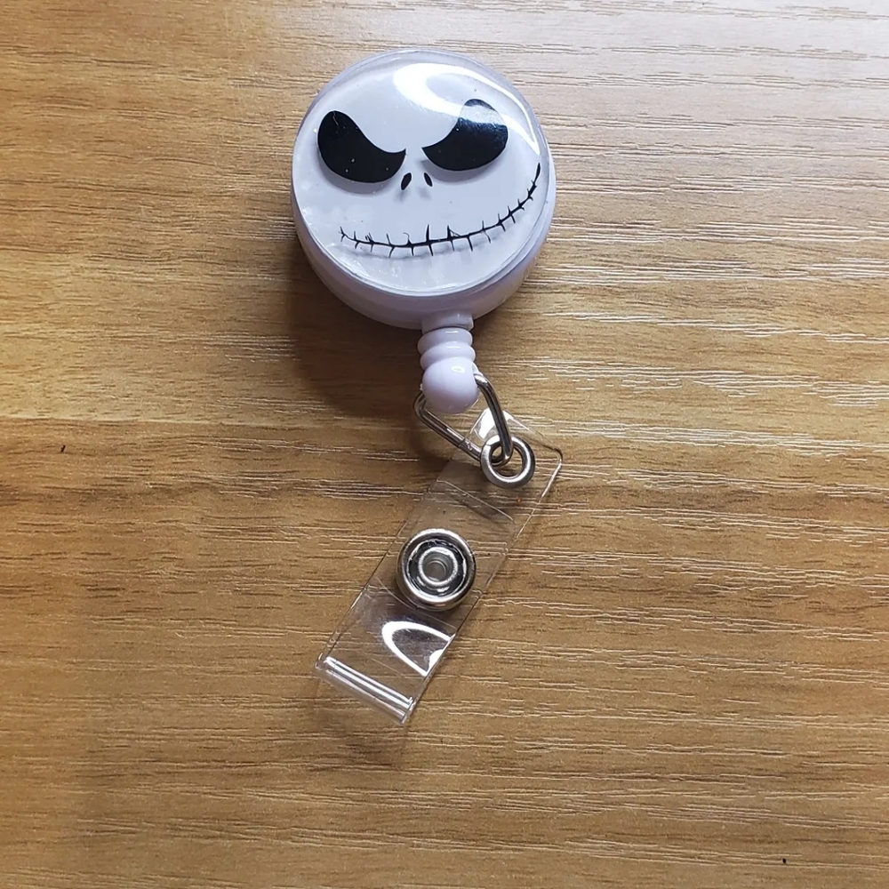 ☠ 2 / $14 Halloween "Skeleton Face" badge reel / ID badge/ Handmade